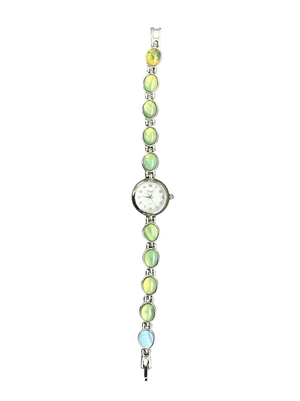 Vintage Vivani Mood Stone Watch Link Bracelet Accutime Quartz Silver Tone Retro